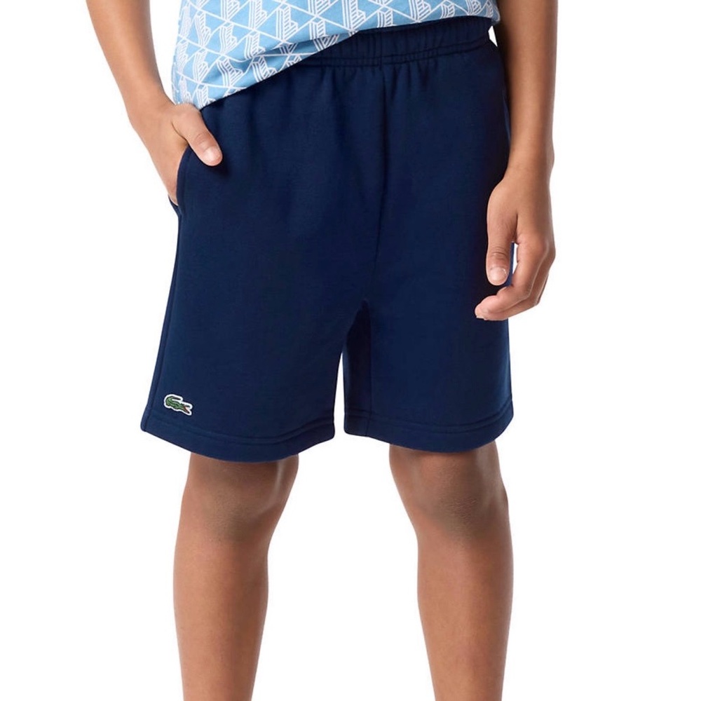 Lacoste Boys 10 Navy Core Fleece Shorts Logo Athletic NWT - Picture 2 of 14